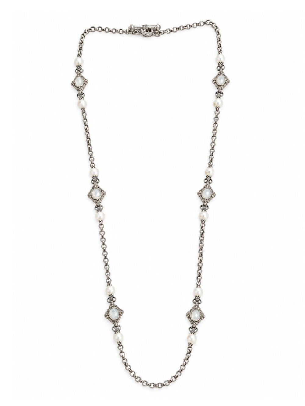 KONSTANTINO 925 Silver Selene Mother of Pearl & Cultured Pearl Necklace 35"